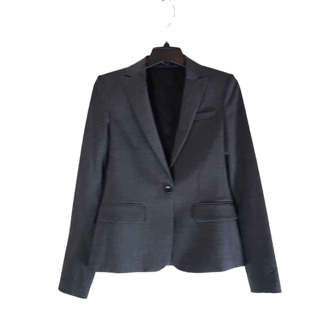 Theory Gray Virgin Wool Blazer One Button Tailored Career Work Jacket 2 Preowned - Picture 6 of 8